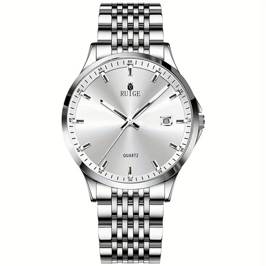 RUIGE Men's Sleek Quartz Watch - Stainless Steel Band