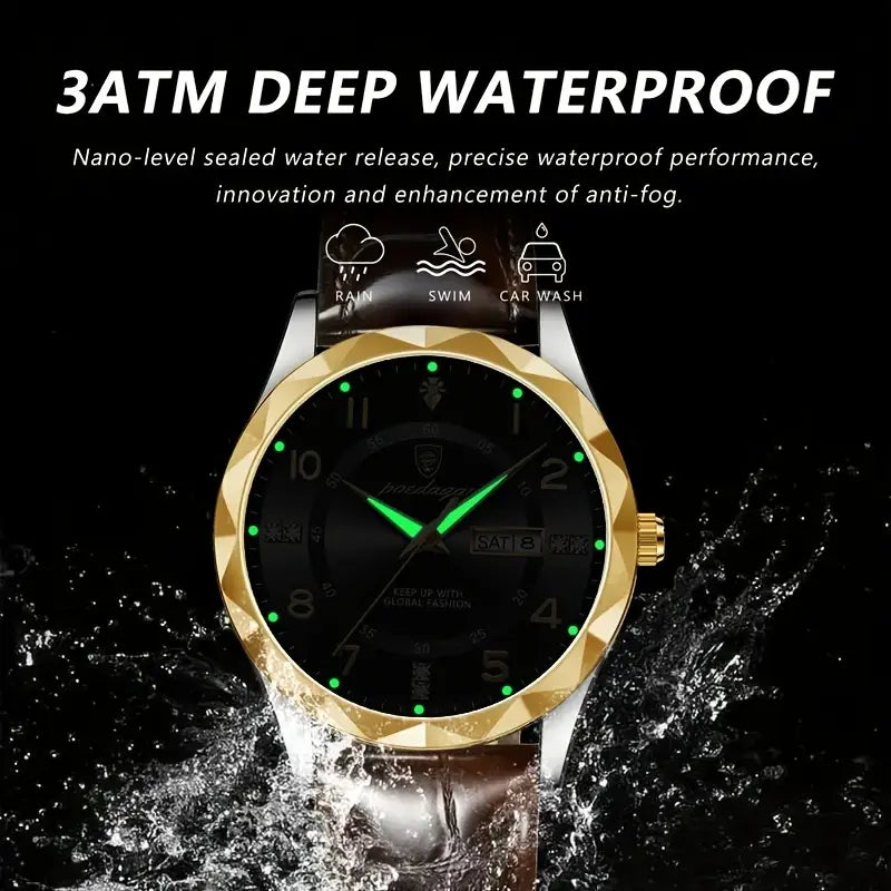 POEDAGAR Men's Casual Fashion Quartz Watch with Calendar &amp; Luminous Hands