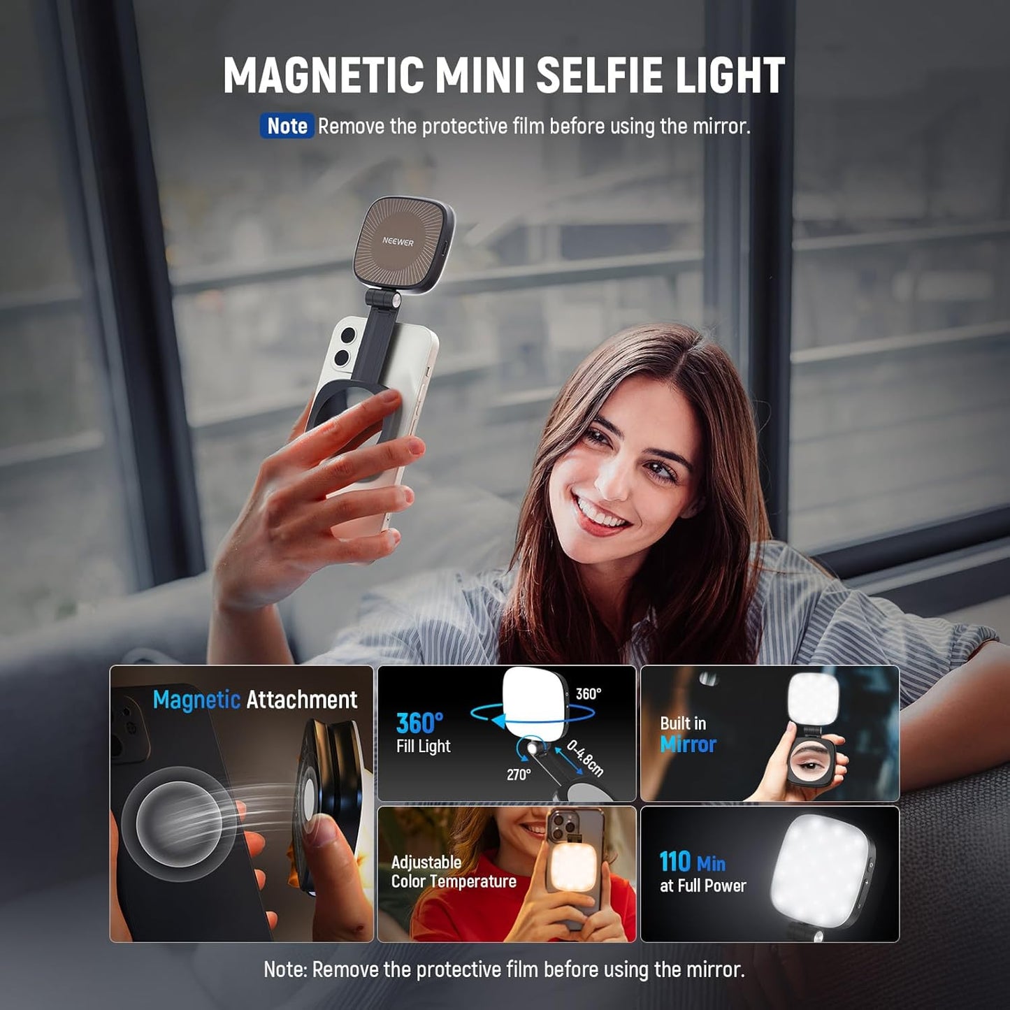 Magnetic Selfie Light With Mirror™