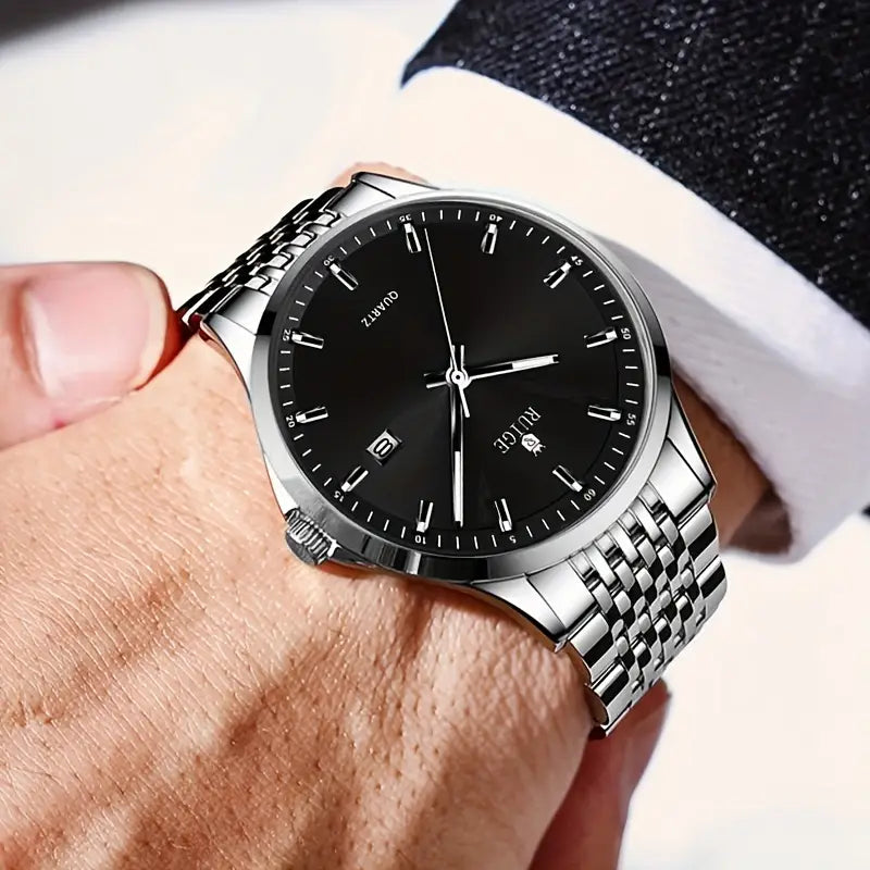 RUIGE Men's Sleek Quartz Watch - Stainless Steel Band