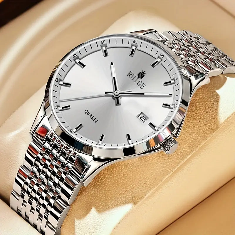 RUIGE Men's Sleek Quartz Watch - Stainless Steel Band