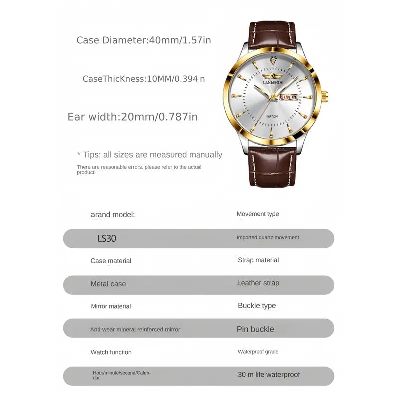 LANMSOM Men's Waterproof Calendar Quartz Wrist Watch